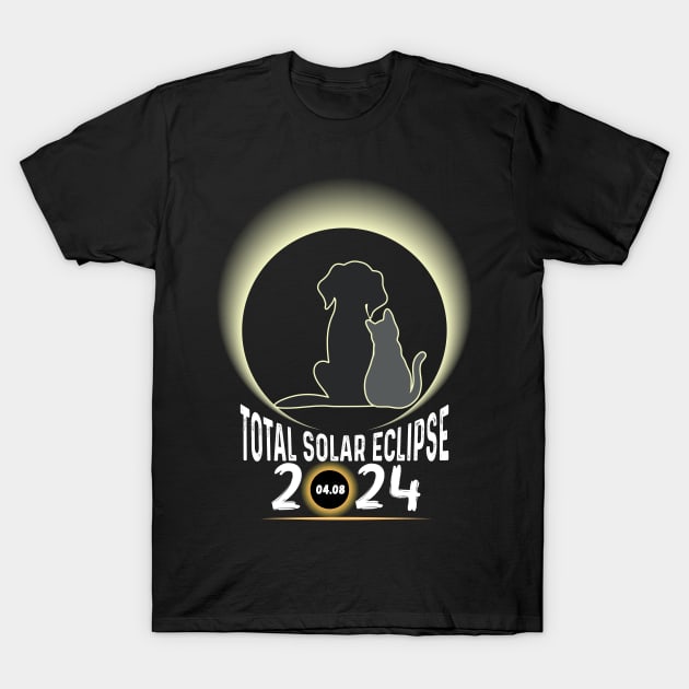 Solar Eclipse 2024 Shirt Total Eclipse April 8th 2024 Dog and cat T-Shirt by Peter smith